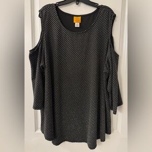 Ruby Rd. Black & Silver-tone Studded Allover Cold Shoulder 3/4 Sleeve Tunic Top